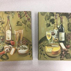 2-Set wall art - wine & cheese print on canvas